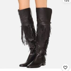 Sigerson Morrison Leather Trim Fringe Boho Riding Boots Women's